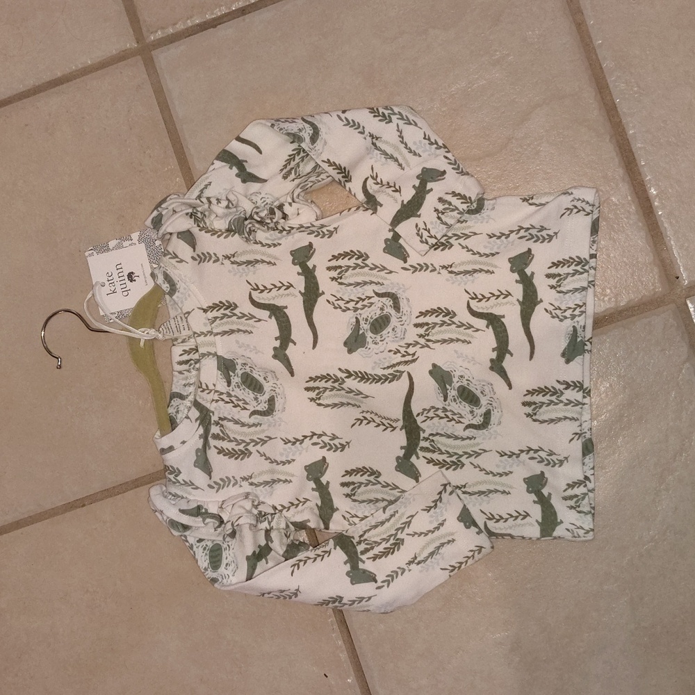 NWT Kate Quinn Crocodile Long Sleeve Ruffle Tee